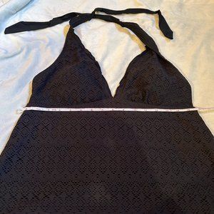 Size 14 Jaclyn Smith tankini top knit black halter lined